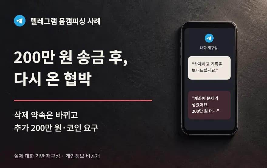 텔레그램 몸캠피싱, 200만 원을 보내고도 다시 협박받은 이유